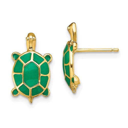 14k-land-turtle-w-green-enamel-shell-earrings-SolomonJeweler-Wichita-KS-CustomJewelry