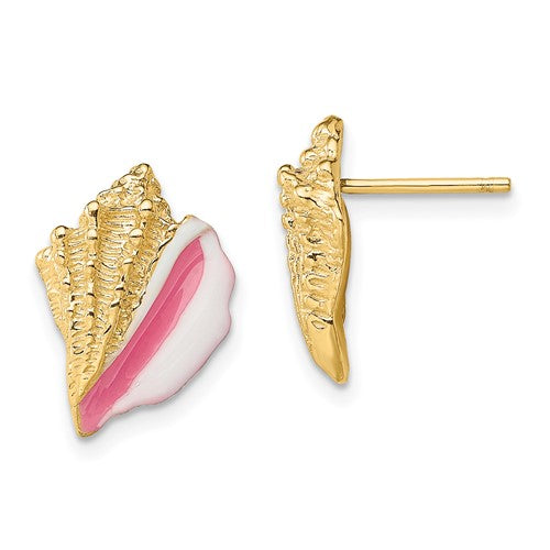 14k-white-and-pink-enamel-conch-shell-post-earrings-SolomonJeweler-Wichita-KS-CustomJewelry