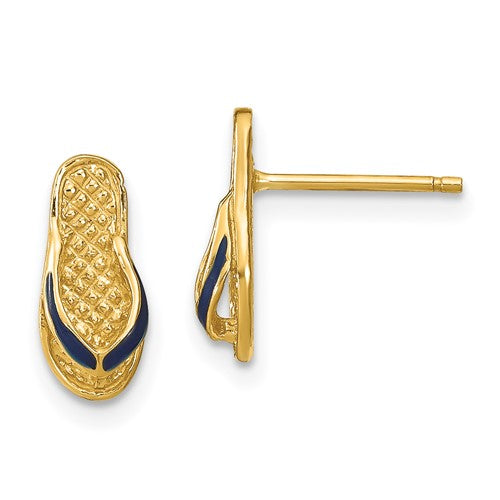 14k-3d-w-blue-enamel-single-flip-flop-post-earrings-SolomonJeweler-Wichita-KS-CustomJewelry
