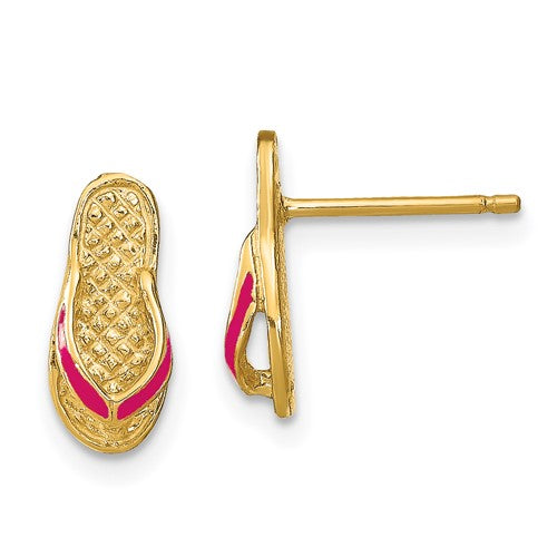 14k-3d-w-fuschia-enamel-single-flip-flop-post-earrings-SolomonJeweler-Wichita-KS-CustomJewelry