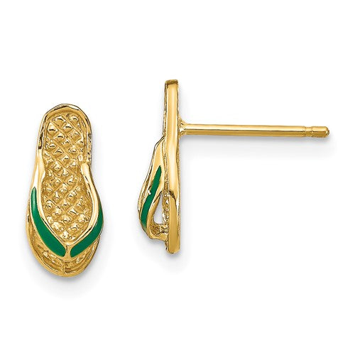 14k-3d-w-green-enamel-flip-flop-earrings-SolomonJeweler-Wichita-KS-CustomJewelry