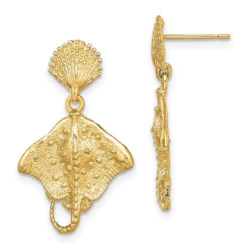 14k-shell-and-stingray-post-dangle-earrings-SolomonJeweler-Wichita-KS-CustomJewelry