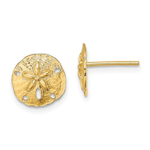 14k-polished-mini-sand-dollar-post-earrings-SolomonJeweler-Wichita-KS-CustomJewelry
