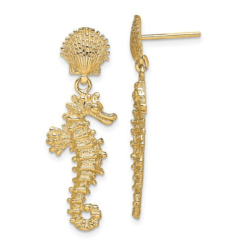 14k-seahorse-dangling-from-shell-earrings-SolomonJeweler-Wichita-KS-CustomJewelry