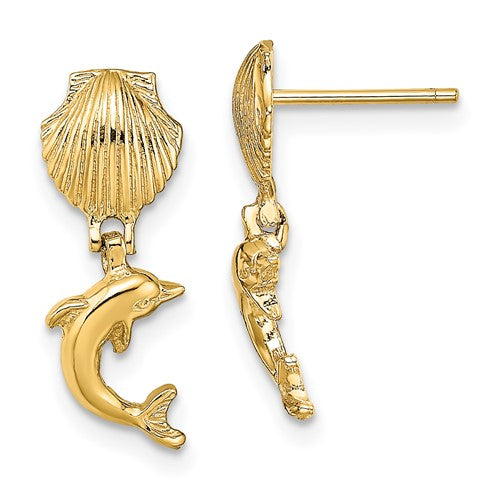14k-dolphin-dangle-from-mini-scallop-earrings-SolomonJeweler-Wichita-KS-CustomJewelry