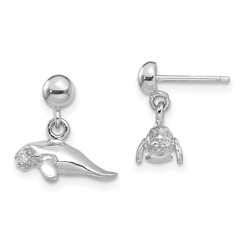 14k-white-gold-3-d-polished-mini-manatee-dangle-earrings-SolomonJeweler-Wichita-KS-CustomJewelry