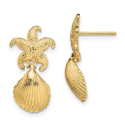 14k-starfish-scallop-shell-dangle-earrings-SolomonJeweler-Wichita-KS-CustomJewelry
