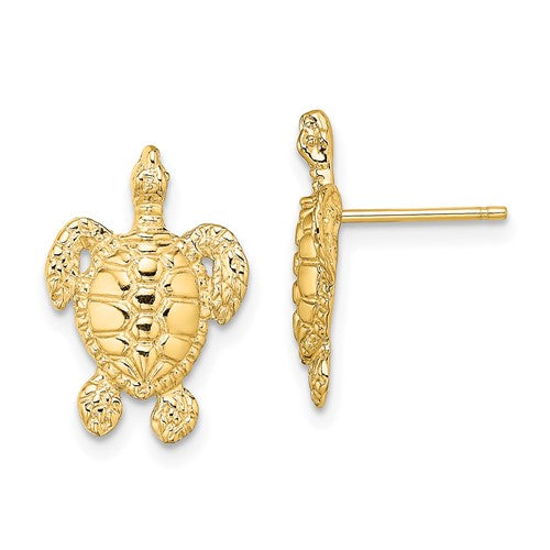 14k-polished-and-textured-sea-turtle-post-earrings-SolomonJeweler-Wichita-KS-CustomJewelry
