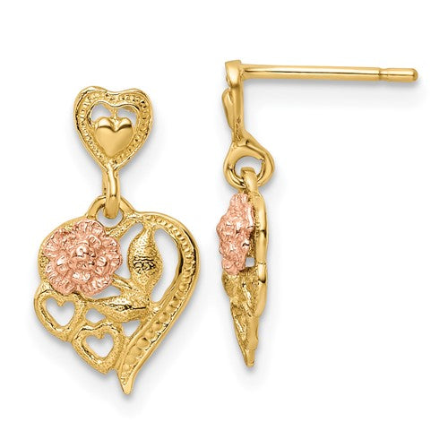 14k-two-tone-heart-w-flower-post-dangle-earrings-SolomonJeweler-Wichita-KS-CustomJewelry