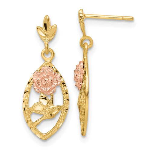 14k-two-tone-textured-flower-post-dangle-earrings-SolomonJeweler-Wichita-KS-CustomJewelry