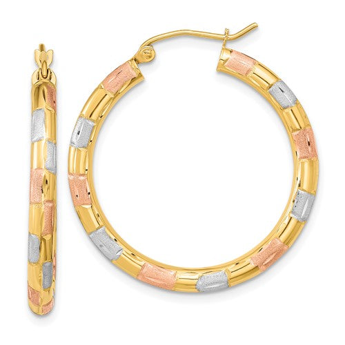 14k-w-white-and-rose-rhodium-polished-satin-diamond-cut-hoop-earrings-SolomonJeweler-Wichita-KS-CustomJewelry