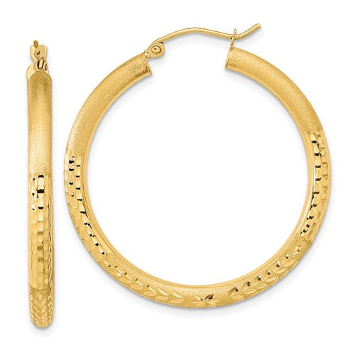 14k-polished-satin-and-diamond-cut-hoop-earrings-SolomonJeweler-Wichita-KS-CustomJewelry