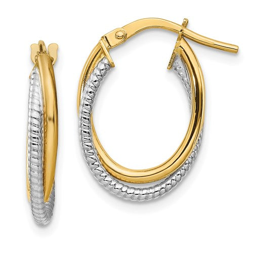 14k-two-tone-polished-textured-double-oval-hoops-SolomonJeweler-Wichita-KS-CustomJewelry
