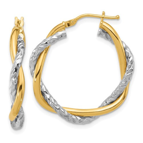 14k-two-tone-polished-and-textured-twisted-hoop-earrings-SolomonJeweler-Wichita-KS-CustomJewelry
