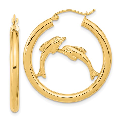 14k-polished-dolphins-hoop-earrings-SolomonJeweler-Wichita-KS-CustomJewelry
