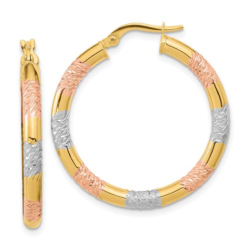 14k-with-rose-and-white-rhodium-diamond-cut-3-0mm-hoop-earrings-SolomonJeweler-Wichita-KS-CustomJewelry