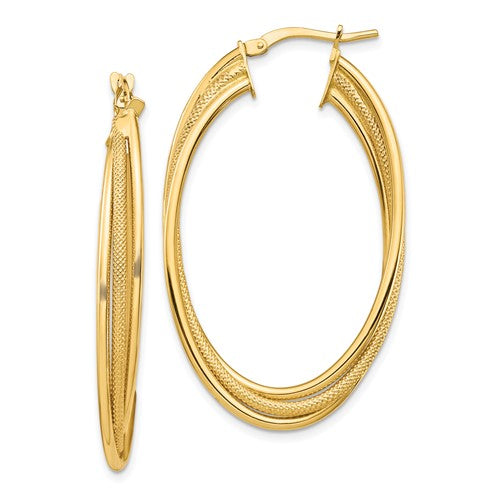 14k-polished-and-textured-twisted-fancy-oval-hoop-earrings-SolomonJeweler-Wichita-KS-CustomJewelry