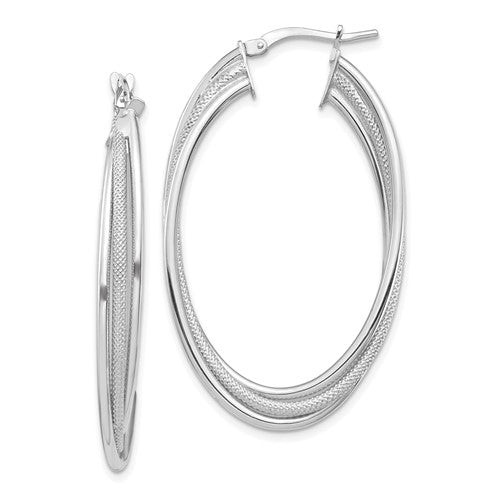 14k-white-gold-polished-and-textured-twisted-fancy-oval-hoop-earrings-SolomonJeweler-Wichita-KS-CustomJewelry