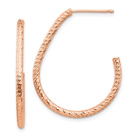 14k rose gold polished diamond-cut post dangle earrings with elegant design, showcasing their shiny, intricate craftsmanship.