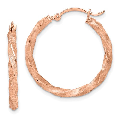 14k-rose-gold-twisted-satin-diamond-cut-hoop-earrings-SolomonJeweler-Wichita-KS-CustomJewelry