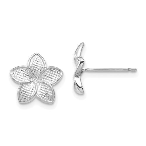 14k-white-polished-textured-plumeria-post-earrings-SolomonJeweler-Wichita-KS-CustomJewelry