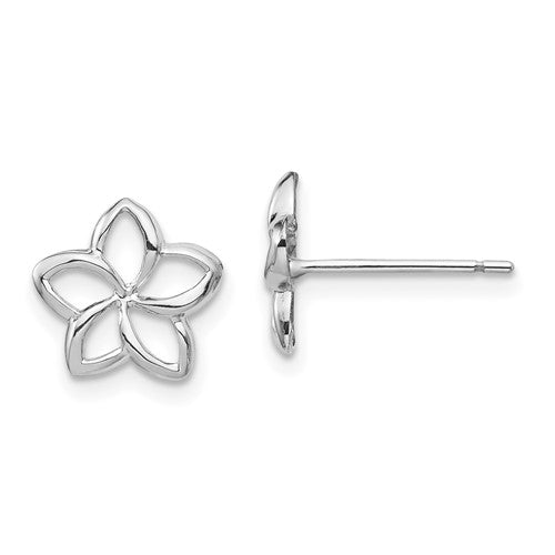 14k-white-polished-plumeria-cutout-post-earrings-SolomonJeweler-Wichita-KS-CustomJewelry