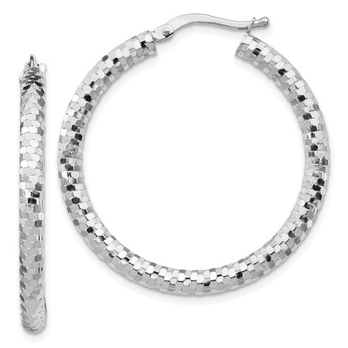 14k-white-gold-3x32mm-diamond-cut-hoop-earrings-SolomonJeweler-Wichita-KS-CustomJewelry