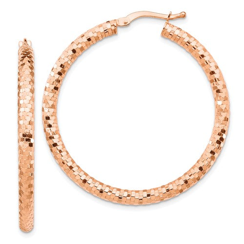 14k-rose-gold-3x38mm-diamond-cut-hoop-earrings-SolomonJeweler-Wichita-KS-CustomJewelry