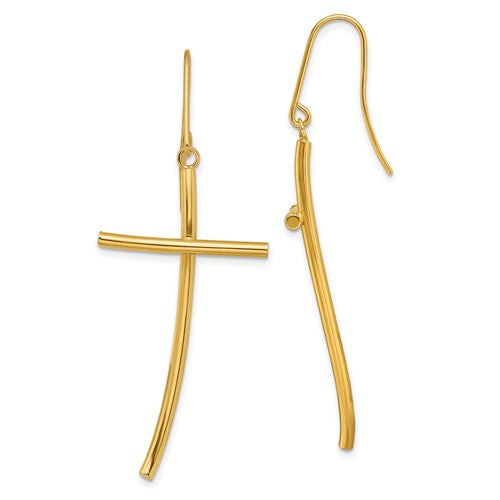14k-polished-cross-dangle-earrings-SolomonJeweler-Wichita-KS-CustomJewelry