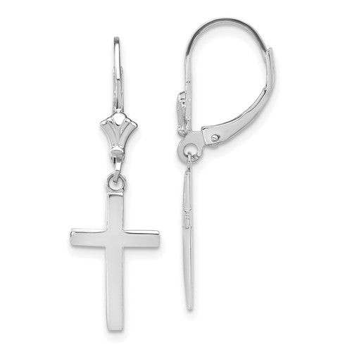 14k-white-gold-polished-cross-leverback-earrings-SolomonJeweler-Wichita-KS-CustomJewelry