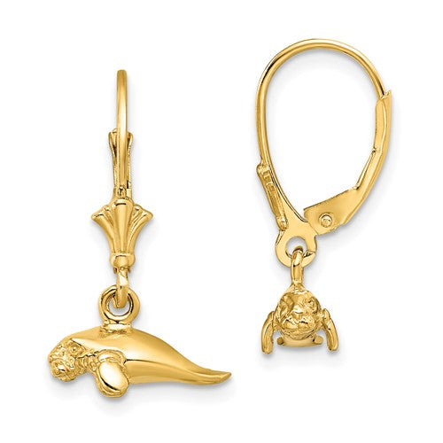 14k-3-d-polished-mini-manatee-leverback-earrings-SolomonJeweler-Wichita-KS-CustomJewelry