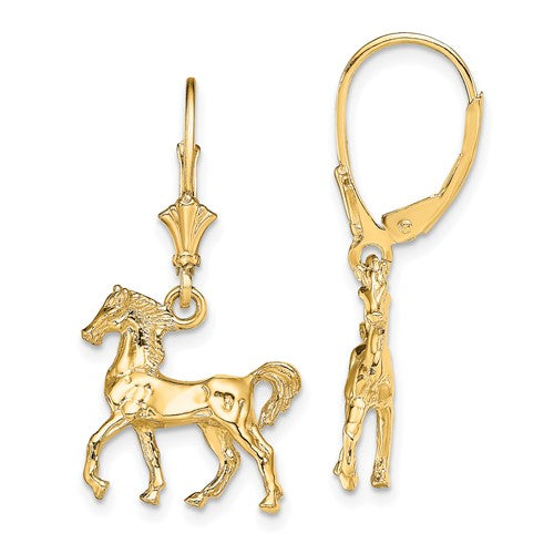 14k-3-d-polished-leverback-horse-earrings-SolomonJeweler-Wichita-KS-CustomJewelry