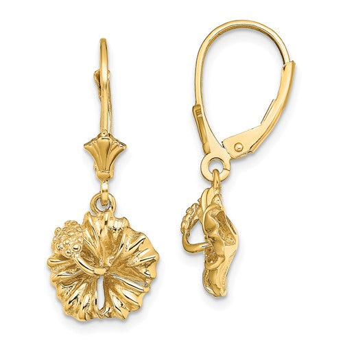 14k-2-d-textured-hibiscus-flower-leverback-earrings-SolomonJeweler-Wichita-KS-CustomJewelry