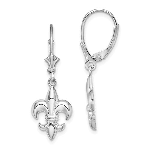 14k-white-gold-small-fleur-de-lis-leverback-earrings-SolomonJeweler-Wichita-KS-CustomJewelry
