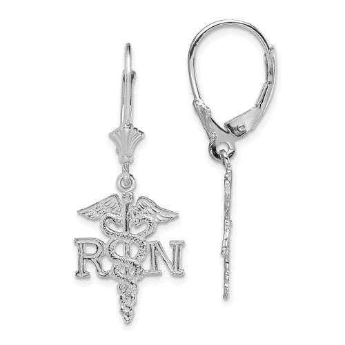 14k-white-gold-rn-caduceus-leverback-earrings-SolomonJeweler-Wichita-KS-CustomJewelry