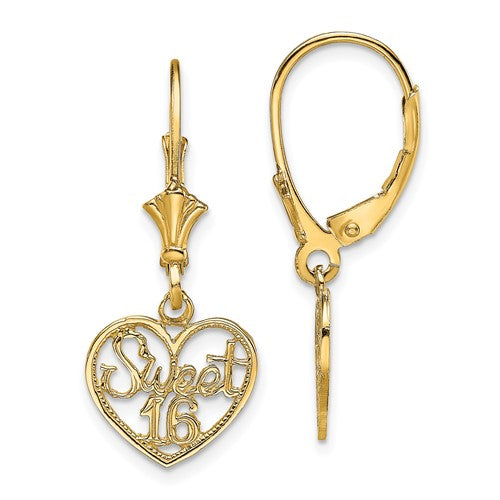 14k-polished-sweet-16-in-heart-dangle-leverback-earrings-SolomonJeweler-Wichita-KS-CustomJewelry