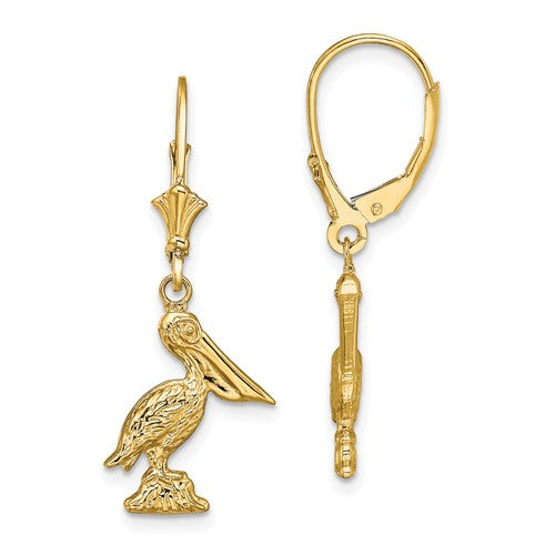 14k-3-d-pelican-standing-leverback-earrings-SolomonJeweler-Wichita-KS-CustomJewelry