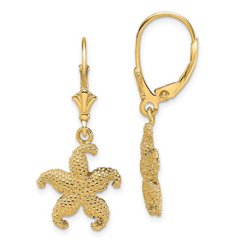 14k-2-d-puffed-starfish-leverback-earrings-SolomonJeweler-Wichita-KS-CustomJewelry