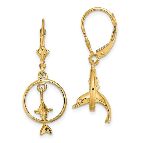 14k-3-d-dolphin-jumping-through-hoop-leverback-earrings-SolomonJeweler-Wichita-KS-CustomJewelry