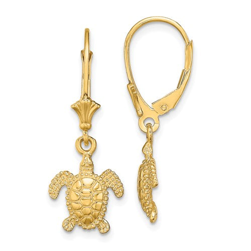 14k-3-d-polished-mini-sea-turtle-leverback-earrings-SolomonJeweler-Wichita-KS-CustomJewelry