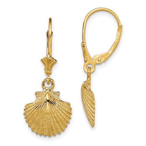 14k-2-d-and-textured-scallop-shell-leverback-earrings-SolomonJeweler-Wichita-KS-CustomJewelry