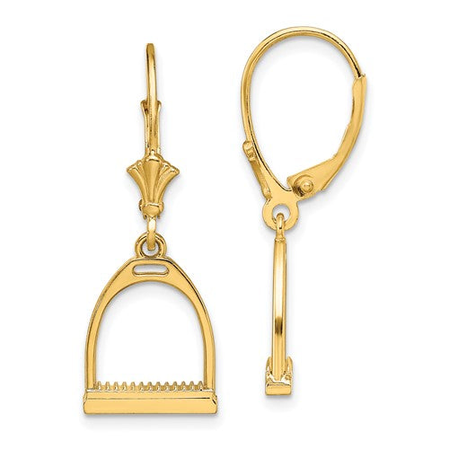 14k-3-d-small-horse-stirrup-leverback-earrings-SolomonJeweler-Wichita-KS-CustomJewelry