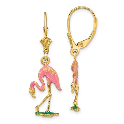 14k-w-enamel-3-d-flamingo-leverback-earrings-SolomonJeweler-Wichita-KS-CustomJewelry