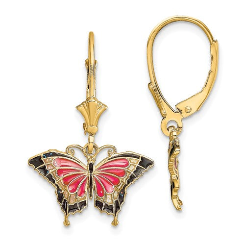 14k-pink-enameled-butterfly-leverback-earrings-SolomonJeweler-Wichita-KS-CustomJewelry