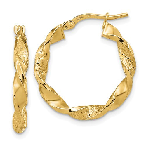 14k-polished-and-textured-twisted-3mm-hoop-earrings-SolomonJeweler-Wichita-KS-CustomJewelry
