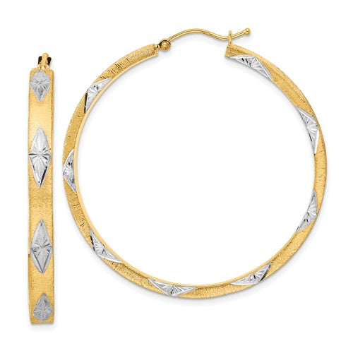 14k-white-rhodium-polished-satin-diamond-cut-fancy-hoop-earrings-SolomonJeweler-Wichita-KS-CustomJewelry