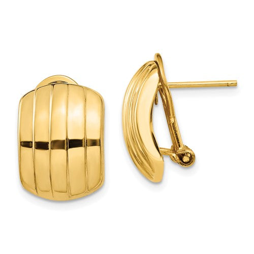 14k-polished-ribbed-omega-back-post-earrings-SolomonJeweler-Wichita-KS-CustomJewelry