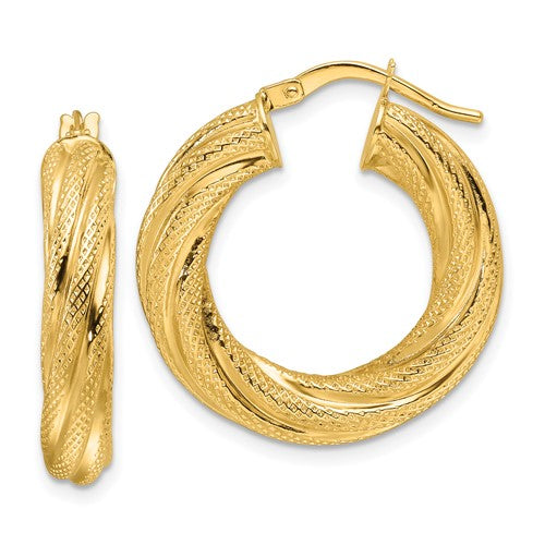 14ky-polished-4-7mm-textured-twist-round-hoop-earrings-SolomonJeweler-Wichita-KS-CustomJewelry