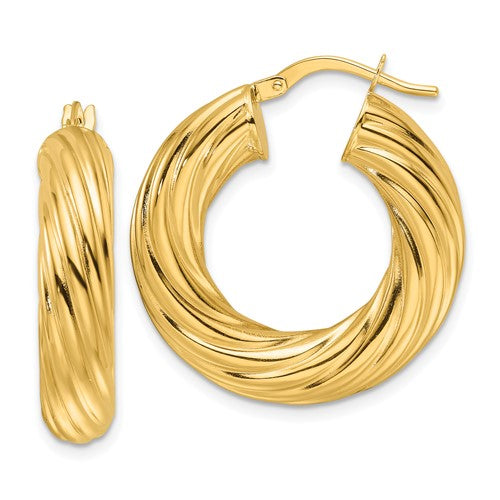 14ky-polished-twist-6mm-hollow-round-hoop-earrings-SolomonJeweler-Wichita-KS-CustomJewelry