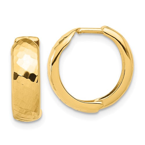 14k-polished-and-diamond-cut-huggie-hoop-earrings-SolomonJeweler-Wichita-KS-CustomJewelry